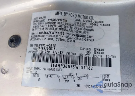 2005 Ford Focus Zxw из США, поврежденный, VIN 1FAHP36N75W157182